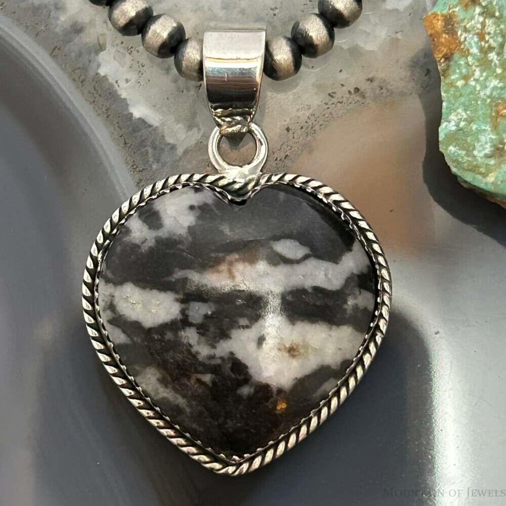 Sterling Silver Southwestern Style White Buffalo Heart Pendant For Women #2